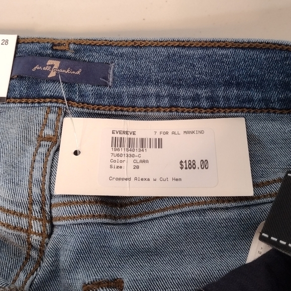 7 For All Mankind Cropped Alexa Blue High Rise Cut Hem Trouser Wide Leg Jeans - Picture 12 of 15